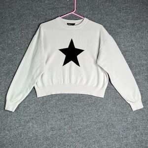 Arden B Sweater Womens M Center Star Pullover White Preppy